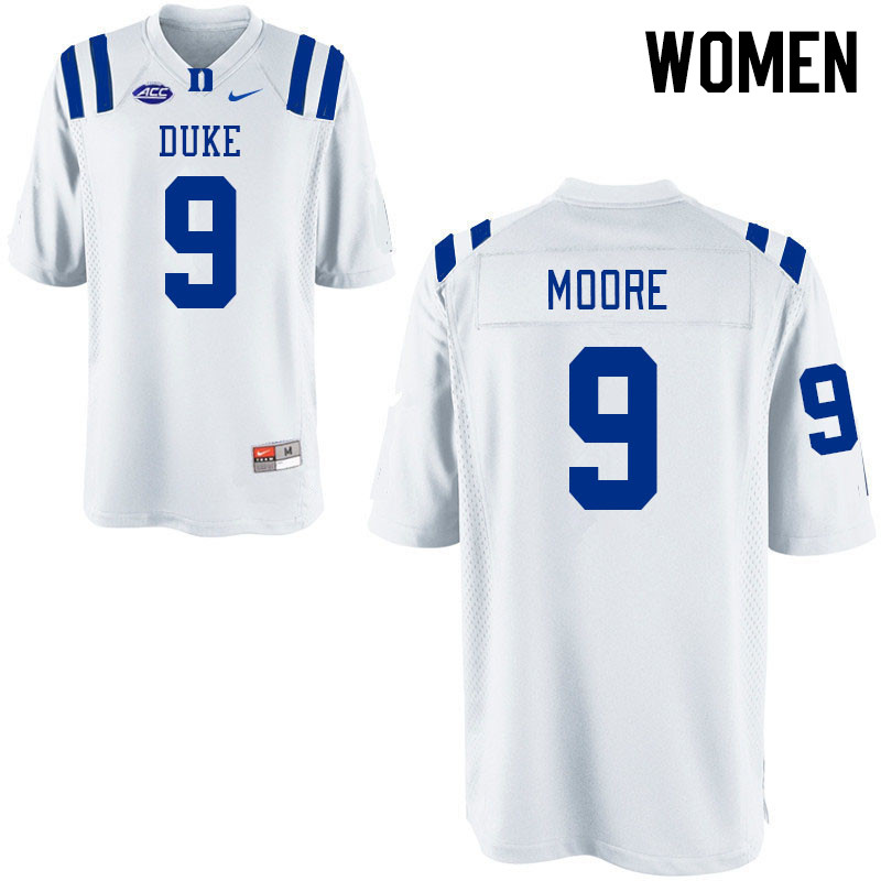 Women #9 Jaquez Moore Duke Blue Devils College Football Jerseys Stitched-White - Click Image to Close
